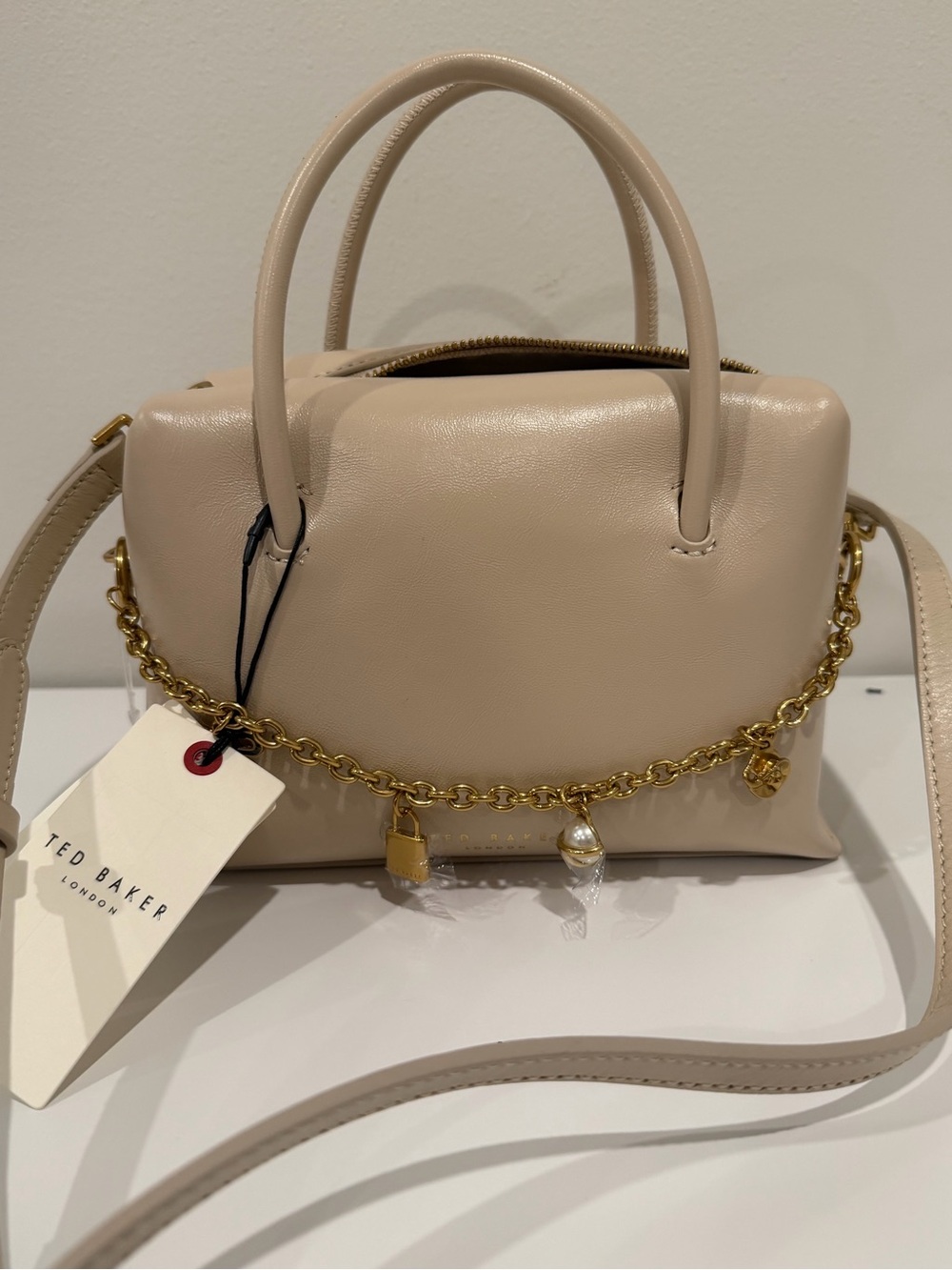 Ted Baker Beige Leather Top-Handle Crossbody Bag